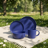 Service de table en grès bleu mat de luxe, 16 pièces pour 4 personnes, compatible lave-vaisselle, four et congélateur, pour hôtels et usage domestique