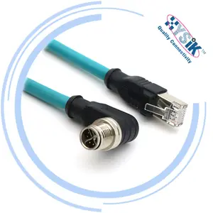 EterNet CAT6A kabel M12 x-coding 8-Pin laki-laki ke RJ45 steker overmold 10 kabel konektor Gigabit