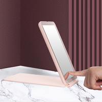 Miroir led de voyage rechargeable personnalisé, maquillage blanc rose rectangle pliable, support de table avec éclairage, vente en gros