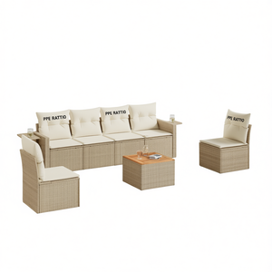 Ensemble de canapés de jardin en rotin PE, 7 pièces, beige, mobilier d'extérieur résistant aux intempéries, design contemporain - Product Image 1