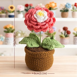 Bouquet de pivoines en crochet, finition personnalisée, en pot, à offrir en cadeau à des amis. Plante en pot, fleur tissée, fleur artificielle. - Product Image 4