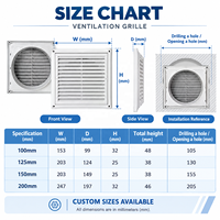 Grille de ventilation inclinée à persiennes en ABS 100/150/200 mm pour système d'air frais et sortie d'air CVC