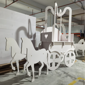 Carroza de Calabaza de <span class=keywords><strong>Cenicienta</strong></span> para Decoración de Fiestas de Boda, Carrito de Exhibición de Dulces y Postres de PVC Blanco con Caballo - Product Image 1