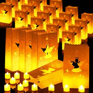 Blanco Navidad boda decoración linterna <span class=keywords><strong>bolsas</strong></span> <span class=keywords><strong>papel</strong></span> Kraft Ángel diseño resistente al fuego luminarias <span class=keywords><strong>bolsas</strong></span> para decoraciones navideñas - Product Image 1
