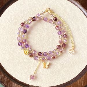 สร้อยข้อมือหลายวงแบบสองชั้นสำหรับผู้หญิงเครื่องประดับไทเทเนียมสีม่วงอเมทิสต์ธรรมชาติแบบใหม่ - Product Image 5