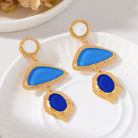 Boucles d'oreilles tendance OEM/ODM, style rétro, bleu menthe, émail, motif océan, géométriques ovales et triangulaires, style palais