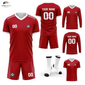 Maßgeschneiderte Unisex Fußball-Trikotsätze mit Spielerdruck, Jacquard-Stoff, Kurzarm, V-Ausschnitt, Fußball-T-Shirt mit Wärmeübertragungsdruck - Product Image 1