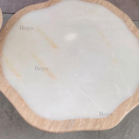 Table basse moderne en travertin avec plateau en onyx blanc, ensemble de tables basses de luxe en marbre moderne