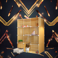 Cage à chat en fer massif à trois portes et trois niveaux, cadre en bois massif pour chats de grande taille, montage facile, hamac pour chat, bac à litière spacieux inclus