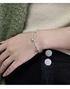 New 2024 New 925 Silver Material Shiny Silver Bamboo Knot Green Round Zircon <strong>Bell</strong> Bracelet - Product Image 2