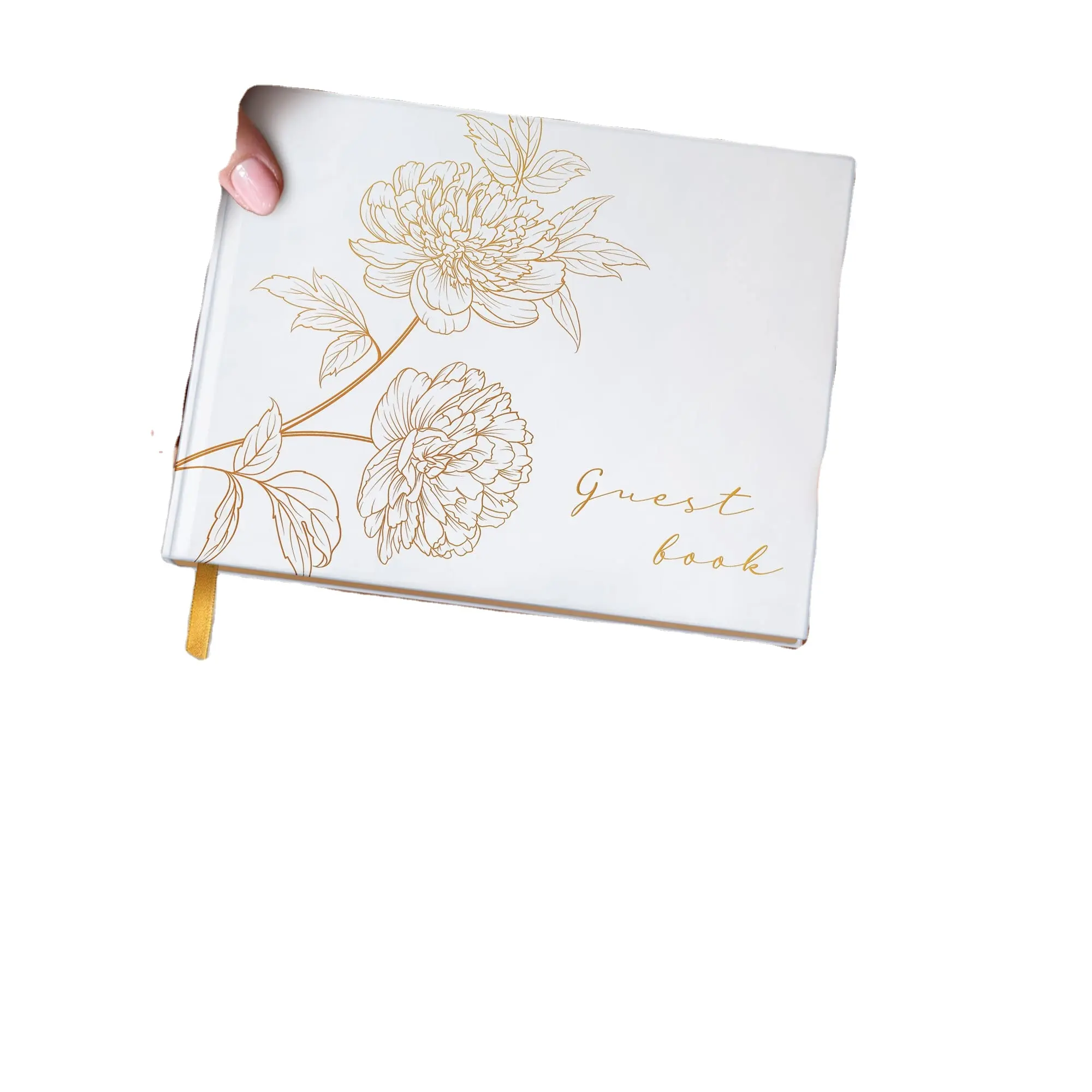 Myway fabrika toptan özel altın damgalı düğün ziyaretçi defteri çiçek tasarım ile kalem