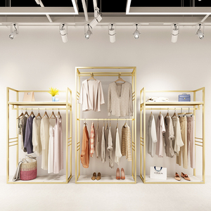 Özel paslanmaz çelik bez ekran standları kadın kıyafetleri ekran rafları Metal perakende butik altın kıyafet rafı - Product Image 3