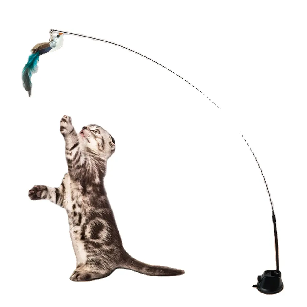 Hoge Kwaliteit Kitten Jacht Oefening Handsfree Vogel/Veren Kat Toverstaf Met Bel Speelgoed Voor Katten