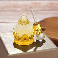 Flacon de parfum en métal rose et bleu de 15 ml, style Dubaï, motif fleur de prunier, pour huile essentielle Attar, rechargeable avec compte-gouttes et bouchon hermétique