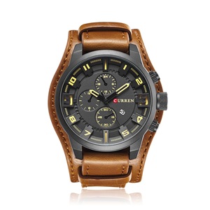 Montre décontractée pour homme 8225, mouvement à quartz japonais, chronographe en alliage, bracelet en cuir, étanche 30 bars, style dessin animé, mode vintage, avec pièce de monnaie - Product Image 4