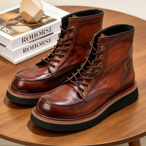 Herren stiefel Classic Herren Cowboy Leder Braun Stiefeletten Britische High Cut Schuhe Schuhe Stiefel Schnürschuhe - Product Image 1
