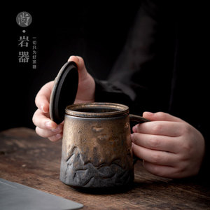 Ceramic Mug With Lid And Filter <b>Large</b> Capacity Antique Style Casting Household <b>Tea</b> <b>Cup</b> For Couple - Product Image 4