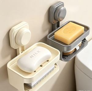 Support mural à ventouse double couche pour savon, sans perçage, avec égouttoir suspendu pour salle de bain, douche, éponge et rangement d'accessoires de bain - Product Image 5