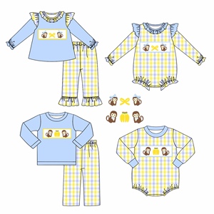 Venta al por mayor Boutique Niño Niñas Niños Mono <span class=keywords><strong>Banana</strong></span> Trajes Bebé Niños Manga larga <span class=keywords><strong>Ropa</strong></span> de invierno Niños Azul Conjuntos a juego - Product Image 1