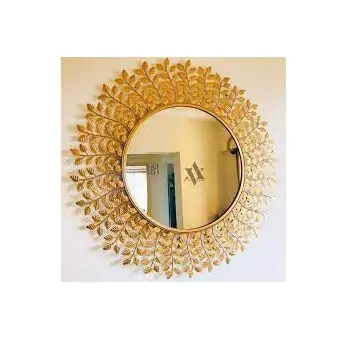 Miroir de couleur or de décoration de mur en aluminium de forme ronde de haute qualité pour la décoration murale de salon de chambre à coucher