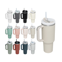 Gobelet isotherme portable Beauchy en acier inoxydable personnalisé de 40 oz avec poignée et paille, tasse à café à double paroi, mug à bière isolé pour les voyages