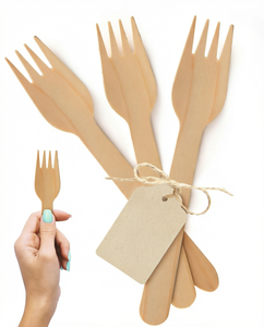 Fourchette jetable en bois de bouleau biodégradable 165 mm – Couverts en bois écologiques de qualité alimentaire pour les fêtes - Product Image 1