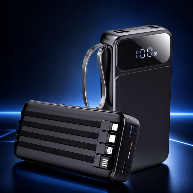 USA In Stock 50000mah High-Capacity Portable Power Bank with Built-in Charging Cables Fast-Charging 22.5W Power Bank