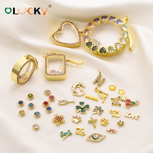 Luckyjiu Tùy Chỉnh Đồ Trang Sức Không Thấm Nước Bị xỉn Màu Miễn Phí 18K Vàng Mạ Tự Làm Đồ Trang Sức Nổi Charms Cho Thủy Tinh Mề Đay - Product Image 2