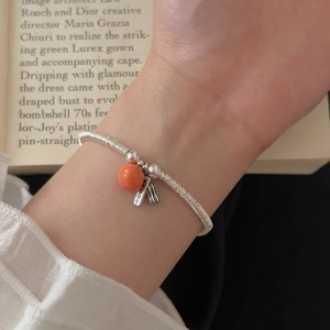 S925 Sterling Silver Charm <b>Bracelet</b> With Coral <b>Bead</b> Good Things Happen For Women Gift Jewelry - Product Image 3
