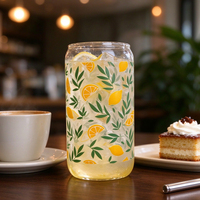 Gobelet en verre transparent de qualité alimentaire avec motif de citron, gobelet à boisson en verre réutilisable pour jus, thé et boissons