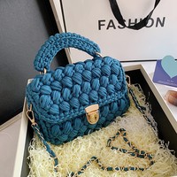 Sacs à main de luxe 2025 Collection Étoiles Coréennes, Petit sac en tissu filet tressé à la main, Fermeture ouverte, Doublure en laine, Motif floral
