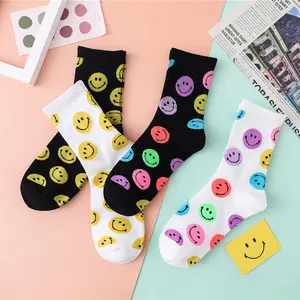 Smiling face pattern good colorful women cotton customized many smiley crew socks