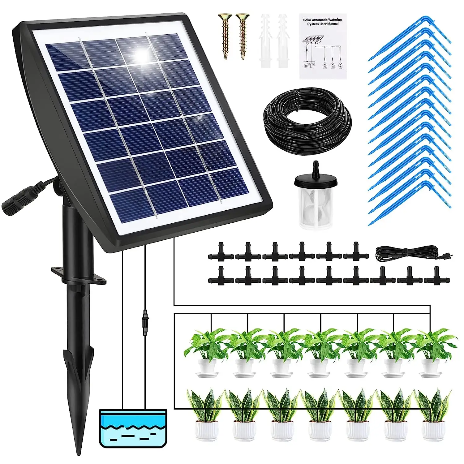 Pompa hidroponik untuk rumah kaca taman, Kit sistem Dripper pengontrol pompa tetes mikro, peralatan hidroponik tanaman tenaga surya, irigasi pengairan otomatis