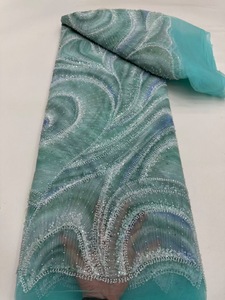 قماش دانتيل جديد من NI.AI بتصميم لؤلؤي مع شبكة وترتر وخرز، قماش دانتيل أورجانزا مع خرز - Product Image 3