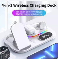 Chargeur sans fil multifonctionnel 30W RGB LED 3-en-1 Station de charge magnétique pliable avec veilleuse pour iPhone et Samsung