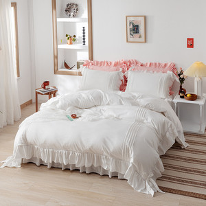 Bộ Ga Giường 4 Món Xếp Nếp Hoa Trắng Sọc 100% Cotton Phong Cách Tươi Mới Sang Trọng Nhẹ Nhàng - Product Image 5