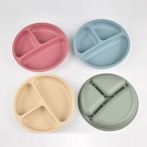 Assiette divisée en silicone de qualité alimentaire, couleur unie, vaisselle pour bébé, design minimaliste, trois compartiments, portable, pour enfants - Product Image 2