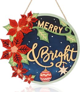 Panneau de porte de Noël rond en bois à suspendre avec girofle et clochette, décoration joyeuse pour la maison et le bureau pour le Nouvel An - Product Image 1