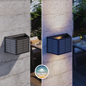 Lámpara Solar <span class=keywords><strong>de</strong></span> Exterior con Ángulo Ajustable, Estilo Nórdico, Ilumina hacia Arriba y hacia Abajo, con Sensor <span class=keywords><strong>de</strong></span> Luz Solar, Lámpara Negra para Jardín o Porche - Product Image 5