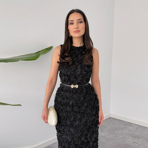 Abito Floreale da Donna 3D <span class=keywords><strong>Elegante</strong></span> Senza Maniche <span class=keywords><strong>con</strong></span> <span class=keywords><strong>Scollo</strong></span> a Barca, Maxi Abito <span class=keywords><strong>con</strong></span> Orlo Arricciato e Silhouette a Tubino - Product Image 3