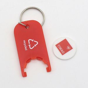 Porte-clés jeton de chariot de courses en acrylique, format pièce euro, avec logo personnalisé, recyclé - Product Image 2