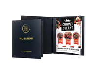 Sampul Menu Kulit Kustom dengan Sekrup di Dalam, Penyangga Menu Lipat, Buku Menu Hitam untuk Restoran