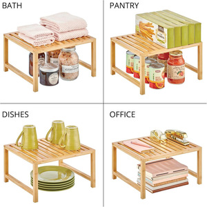 Bamboo Dish <b>Rack</b> With Storage Shelf For Kitchen Countertop Organizing <b>Plates</b> Bowls And Trays - Product Image 2