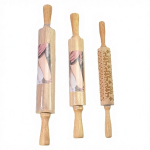 Wooden <b>Rolling</b> <b>Pins</b> Set With Floral Pattern Embossed Design For Baking And Dough Crafting - Product Image 3