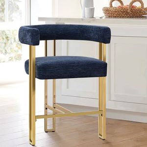 Tabouret de bar moderne en velours capitonné avec pieds en acier inoxydable doré, <span class=keywords><strong>chaise</strong></span> <span class=keywords><strong>haute</strong></span> pour la maison, le bistrot, le café - Product Image 2
