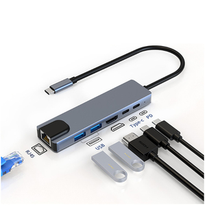 6 en 1 Type C Docking ethernet pd <span class=keywords><strong>port</strong></span> USB3.0 + USB2.0 + 100mpb rj45 + HDTV + PD + transfert de données RJ45 Ethernet type c vers hub usb - Product Image 4