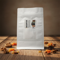Emballage en papier blanc pour café, sac à fond plat avec poche zippée pour l'emballage des aliments secs avec fente pour carte