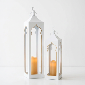 Faroles Altos de Metal Blanco con Diseño de Mezquita, Populares entre los Fabricantes, para Decoraciones de Ramadán - Product Image 4