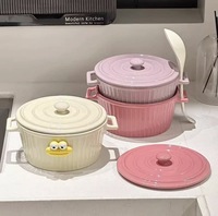 Ensemble de casseroles et de bols en céramique avec couvercle, grand modèle, à double poignée, design nordique/minimaliste, couleur sous glaçure, compatible lave-vaisselle, induction