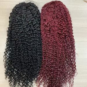 Parrucche <span class=keywords><strong>Jerry</strong></span> Curly Double Drawn 13*4 Lace Frontal Rosso Borgogna Scuro con Capelli Umani Vietnamiti Allineati alle Cuticole e Frangia per Donna - Product Image 6